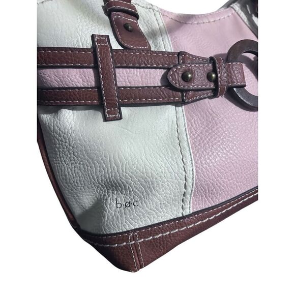 B.O.C. Multi Color White Pink & Brown Shoulder Bag Handbag with Bag Charm - Picture 3 of 16